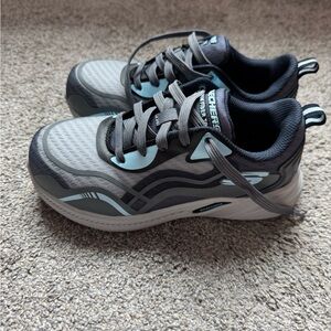 Skechers Gray and Black Athletic Shoes with Blue Accents